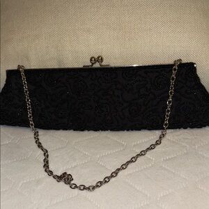 BCBGMAXAZRIA Black Partially Beaded Clutch with Chain Strap